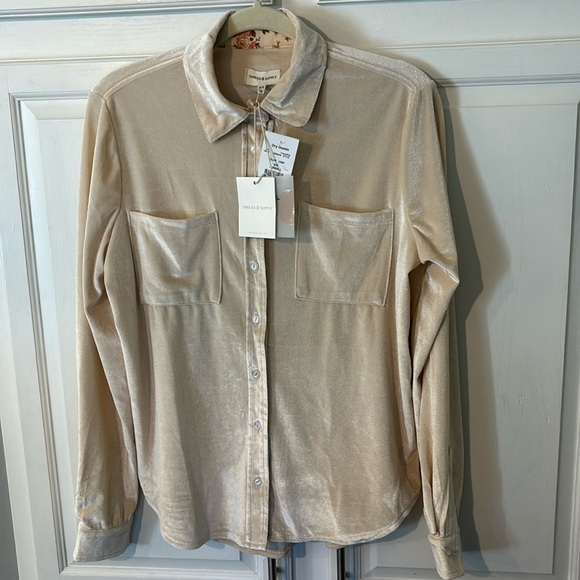 THREAD & SUPPLY Button Down Shirt w Pockets Creme Soft. X-Small - Picture 1 of 6